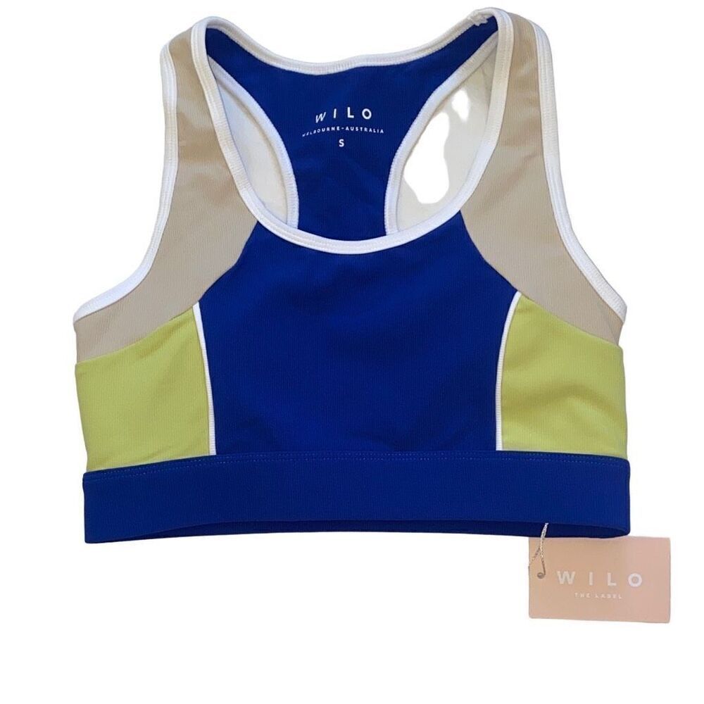 Wilo The Label NWT Ribbed Racer Sports Bra Running Workout Gym Cobalt/Lime Small